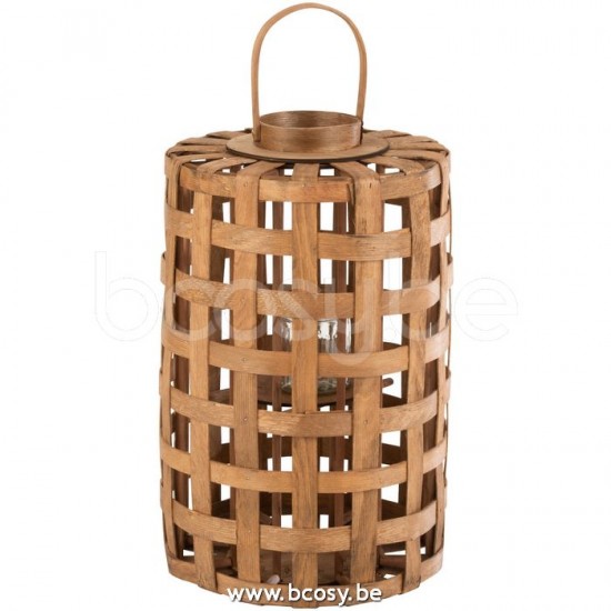 J Line 11040 Lantaarn Cylinder Populier Hout Bruin L12xB35xH60 windlichten lantaarns