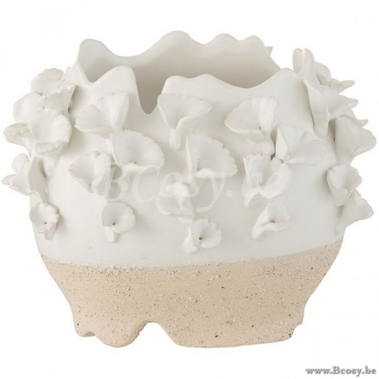 J Line Jline Portavasi Anemone Ceramica Bianco Beige Maceta Anemona Ceramica Blanco Beige