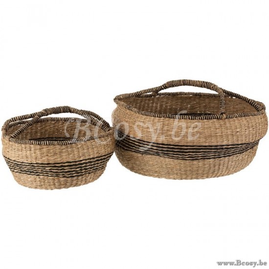 J Line Jline Set 2 Cesti Rotondi Zostera Naturale Set 2 Cestas Redondas Hierbas Marinas Natural