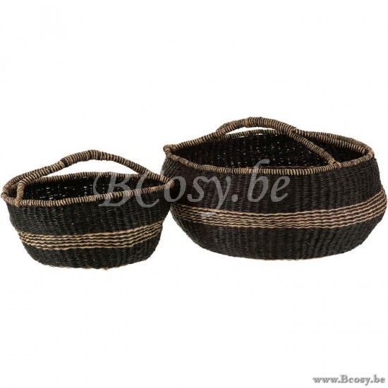 J Line Jline Set 2 Cesti Rotondi Zostera Nero Set 2 Cestas Redondas Hierbas Marinas Negro