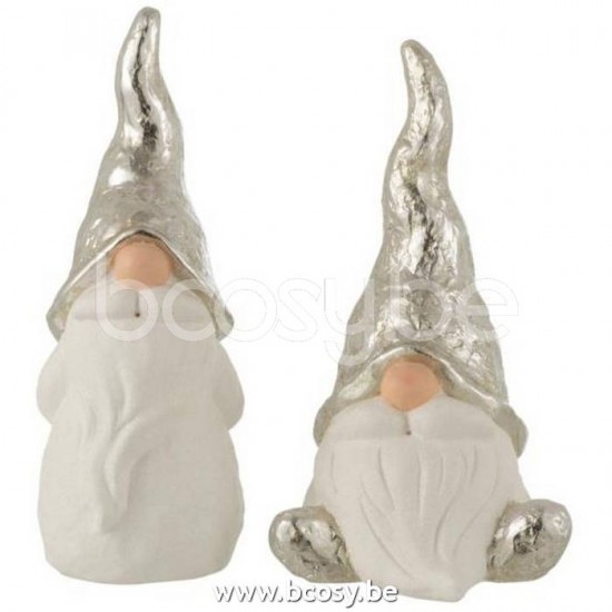 J Line Jline Babbo Natale Ceramica Bianco Argeno Medium Assortimento Di 2 Papa Noel Ceramica Blanco Plata Medium Surtido De 2