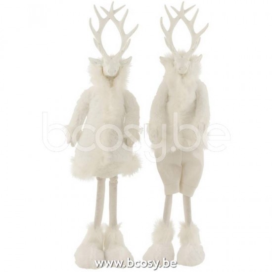 J Line Jline Renna Resina Tessuto Bianco Small Assortimento Di 2 Reno Invierno Resina Textil Blanco Small Surtido De 2