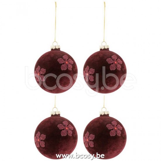 J Line Jline Scatola 4 Palline Di Natale Fiori Velluto Vetro Burgundy Medium Caja De 4 Bolas De Navidad Flor Terciopelo Cristal Burgundy Medium