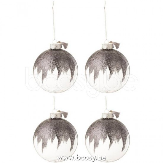 J Line Jline Scatola 4 Palline Di Natale Paillette Nappa Grigio Vetro Trasparente Medium Caja De 4 Bolas De Navidad Bril Borla Mini Gris Cristal Transparente Medium