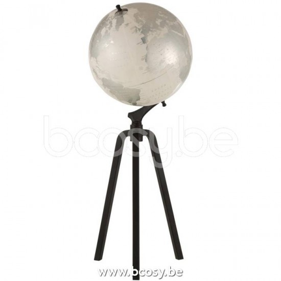 J Line Jline Mappamonde Piede Marmo Metallo Bianco Argento Nero Extra Large Globo En Pie Marmol Hierro Blanco Plata Negro Extra Large