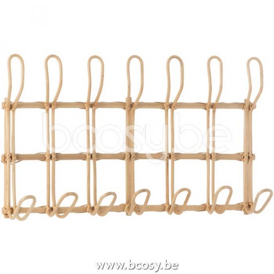 J Line 20776 Kapstok Ellen 6 Haken Rotan Naturel L55xB35xH10 cm muurkapstokken