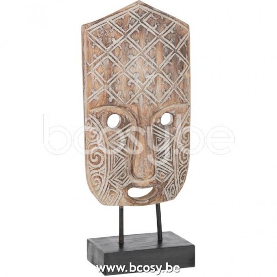 J Line Jline Maschera Primitiva Piede Alabasia Legno Marrone Bianco Small Figure Mask Primitive On Foot Alabasia Wood Brown White Small