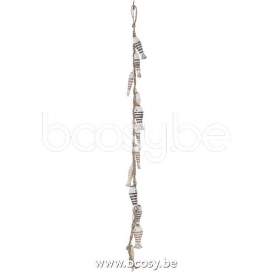 J Line Jline Sospensione 12 Pesci Alabasia Legno Rafia Marrone Bianco Hanger Fish 12 Alabasia Wood Raffia Brown White