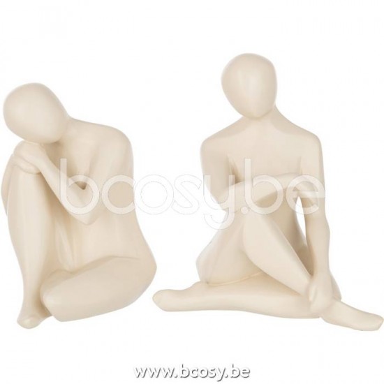 J Line Jline Personaggio Inginocchiato Resina Beige Assortimento Di 2 Personaje Arrodillado Resina Beige Surtido De 2