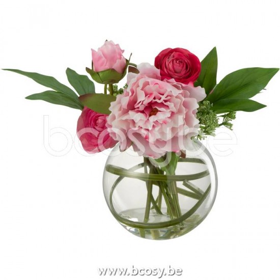 J Line Jline Ranuncolo Peonia Vaso Palla Plastica Vetro Rosa Ranunculo Peonia En Jarron Bola Plastico Cristal Rosa