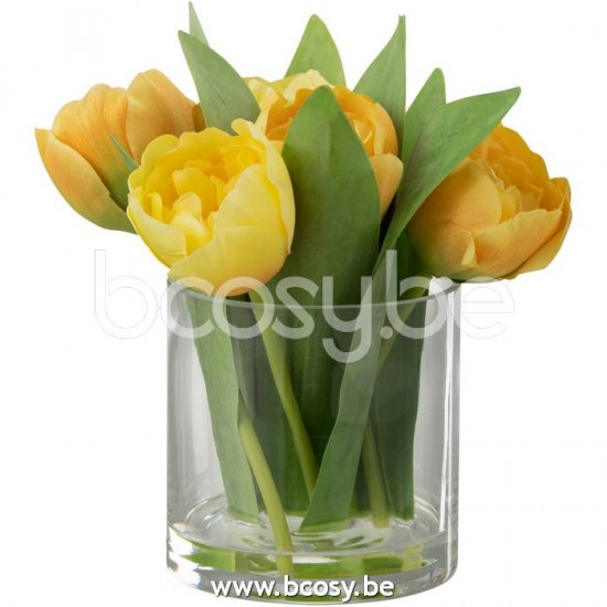 J Line Jline Tulipani In Vaso Rotondo Plastica Vetro Giallo Small Tulipas En Jarron Redondo Plastico Cristal Amarillo Small