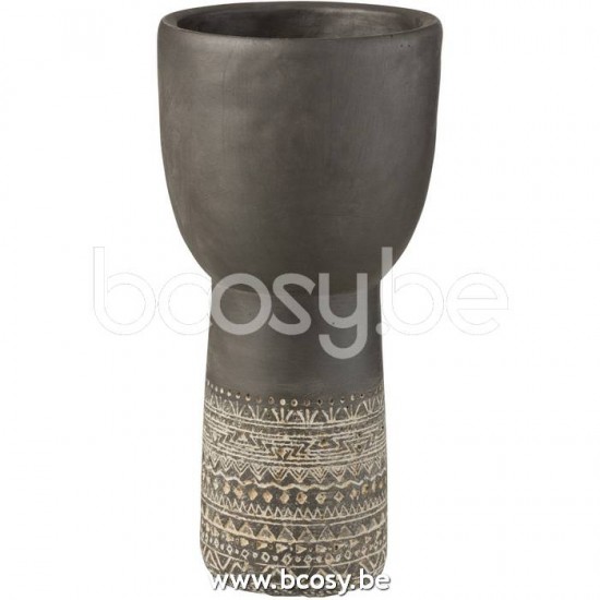 J Line Jline Portavasi Cavo Decorazione Etnica Cemento Grigio Scuro Tarro Hueco Decoracion Etnico Cemento Gris Small