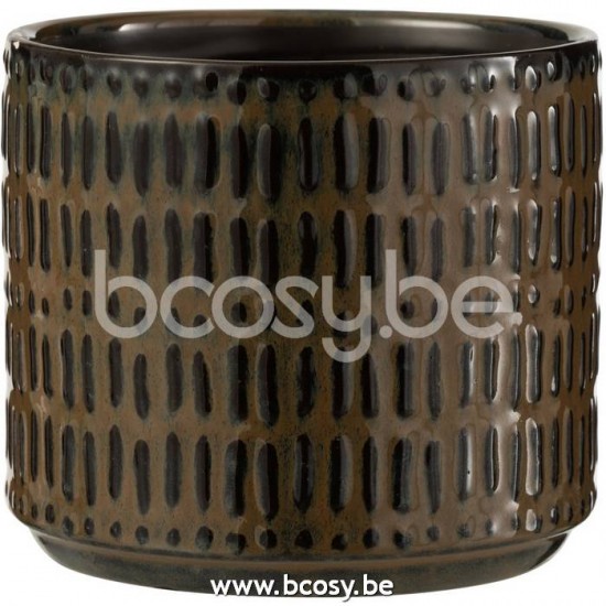 J Line Jline Jolipa 22712 Bloempot Streep Keramiek Zwart Bruin Large
