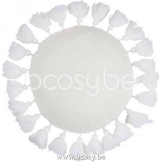 J Line Jline Cuscino Rotondo Nappe Poliestere Bianco Cojin Redondo Borla Poliester Blanco