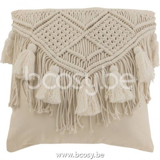 J Line 23145 Kussen Cosy Katoen Gebroken Wit Small L45xB45 cm sierkussens sierkussentjes