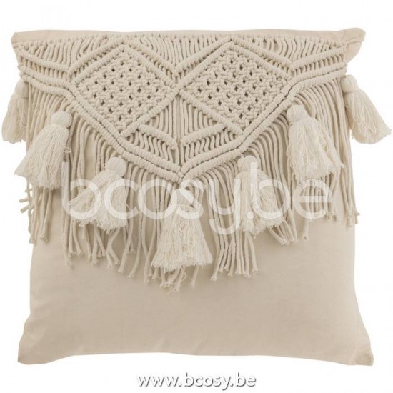 J Line 23146 Kussen Cosy Katoen Gebroken Wit Large L50xB50 cm sierkussens sierkussentjes