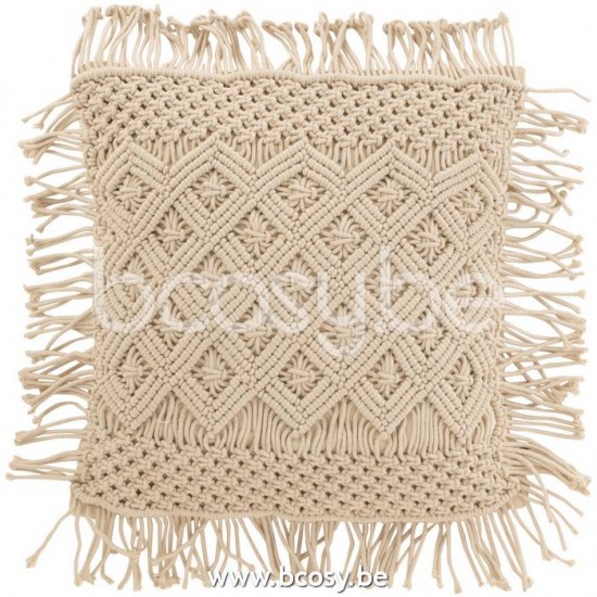 J Line 23151 Kussen Cosy Diamant Katoen Beige L45xB45 cm sierkussens sierkussentjes