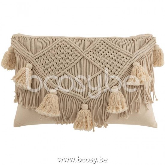 Jline Cojin Pompon Macrame Rectangular Algodon Beis