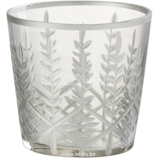 J Line 26321 Windlicht Chloe Glas Transparant Zilver Small L10xB10xH10 cm T theelichten theelichthouders
