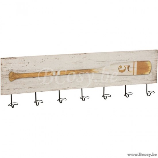 J Line Jline Attaccapanni 7 Ganci Pagaia Legno Ocra Bianco Perchero 7 Ganchos Pala Madera Ocre Blanco