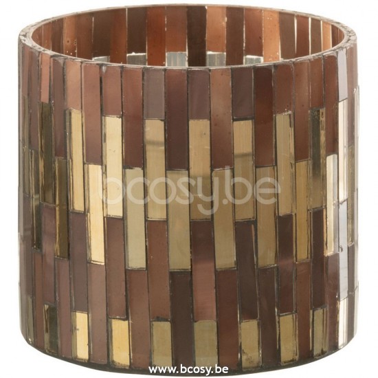 J Line 26717 Theelichthouder Chic Glas Bruin Goud Small L8xB8xH8 cm T theelichten theelichthouders