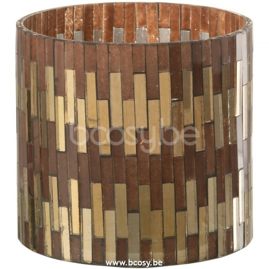 J Line 26718 Windlicht Chic Glas Bruin Goud Medium L10xB10xH10 cm T theelichten theelichthouders