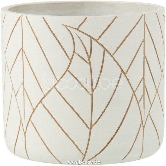 J Line 27955 Bloempot Blad Keramk Wit Goud Large L19xB19xH17 cm bloempotten bloemvaas bloemvazen bloemenvaas bloemenvazen siervaas siervazen bloempotjes