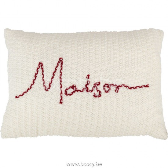 J Line 28062 Kussen Maison Polyester Acryl Rood Wit L40xB60xH4 cm sierkussens sierkussentjes