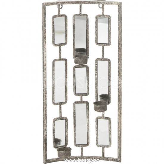 J Line Jline Wall Decoration Tealight Holder Metal Mirror Grey Small mirrors