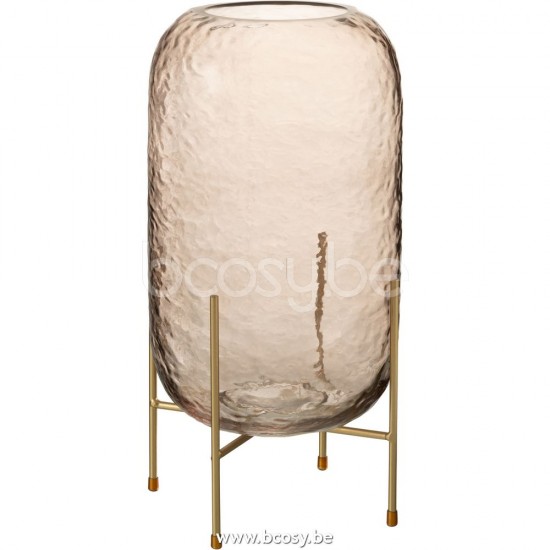 Jline Jarron Redondo Pie Vidrio Marron Oro Large