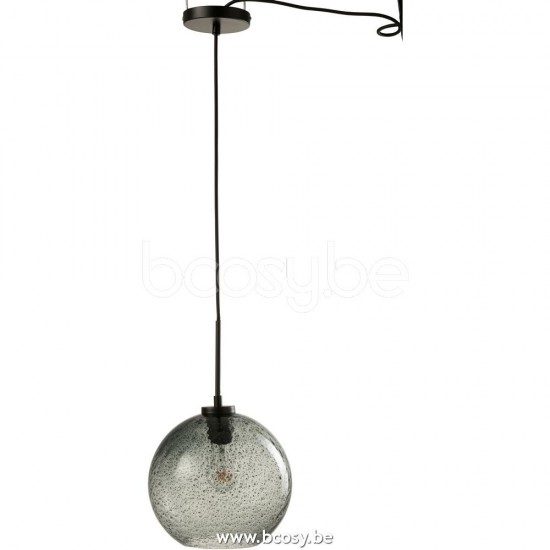 J Line 28957 Lamp Bol Spikkel Glas Grijs Large L26xB26xH40 cm hang pendellampen licht