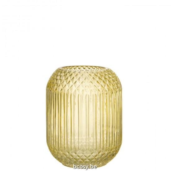 Jline Vaas Recht Geslepen Glas Geel Medium.