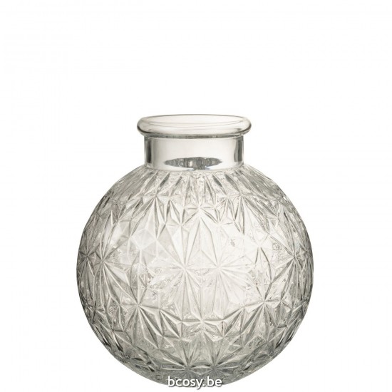 J Line Vaas Bol Geslepen Glas Transparant Large L24xB24xH27 cm bloemvaas bloemenvaas siervaas bloemvazen bloemenvazen siervaz JO30252.