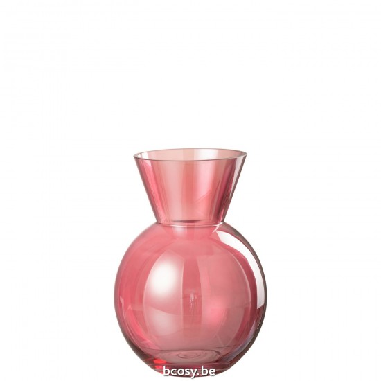J Line Vaas Bol Glas Rood Medium L16xB16xH23 cm bloemvaas bloemenvaas siervaas bloemvazen bloemenvazen siervazen JO30381.
