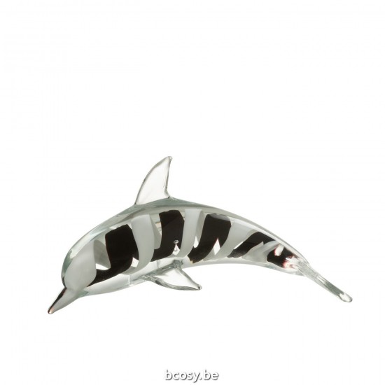 J Line Presse Pap Dolfijn Glas Zwart Wit Large L24xB11xH11 cm papierklemmen JO30411.