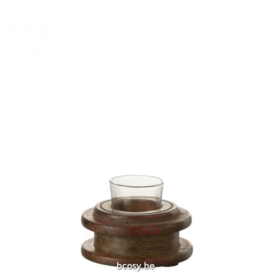 J Line Candle Holder Spool Wood Brown tea lights holders.