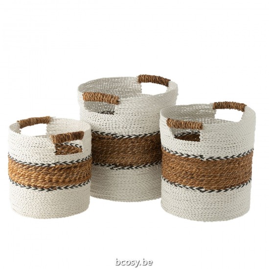 Jline Set Van Drie Manden Laura Raffia Wit Naturel.