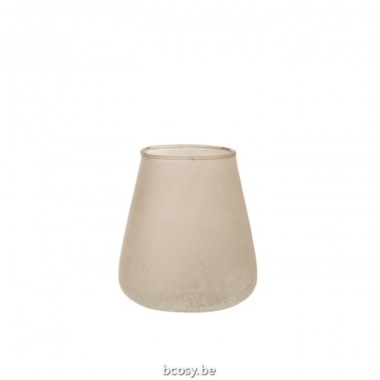 J Line Windlicht Poeder Glas Roze Medium L14xB14xH17 cm T theelichten theelichthouders waxinelichten JO31996.