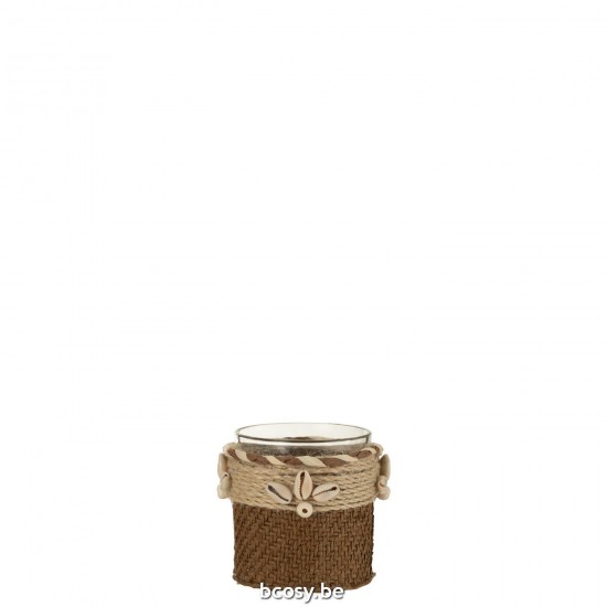 Jline Theelichthouder Met Schelpen Glas Bruin.