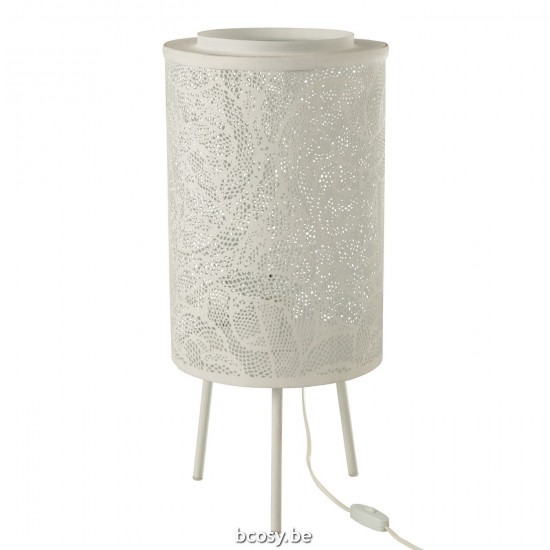 J Line Lamp Metaal Geperforeerd Metaal Wit L27xB27xH66 cm Tafellampen Leeslichten Leeslampen Binnenverlichting JO33147.