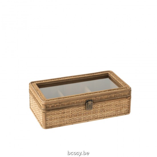Jline Dose Rechteckig 6 Fächer Rattan Glas Naturell behalter aufbewahrungsdosen kisten.