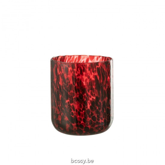 J Line Windlicht Gevlekt Glas Rood Zwart Large T theelichten theelichthouders waxinelichten JO35628.