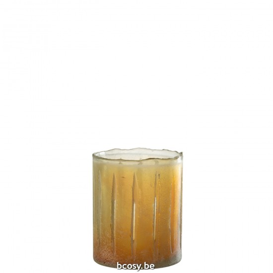 J Line Kaarshouder Strepen Glas Geel Small T theelichten theelichthouders waxinelichten JO36036.