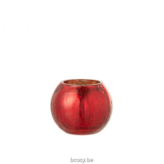 J Line Windlicht Bol Craquele Glas Parel Effect Rood Small windlichten JO36515.