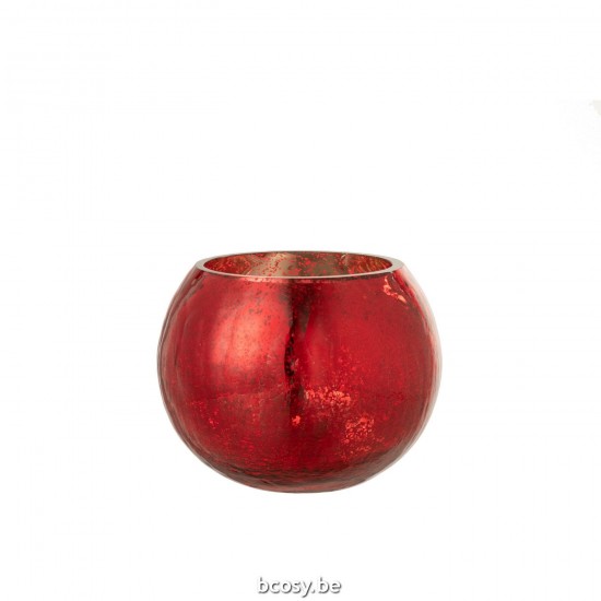 J Line Windlicht Bol Craquele Glas Parel Effect Rood Medium windlichten JO36516.
