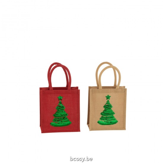J Line Borsa Albero Di Natale Paillette Iuta Naturale Rosso Assortimento Di 2 Bolsa Arbol De Navidad Lentejuelas Yute Natural.