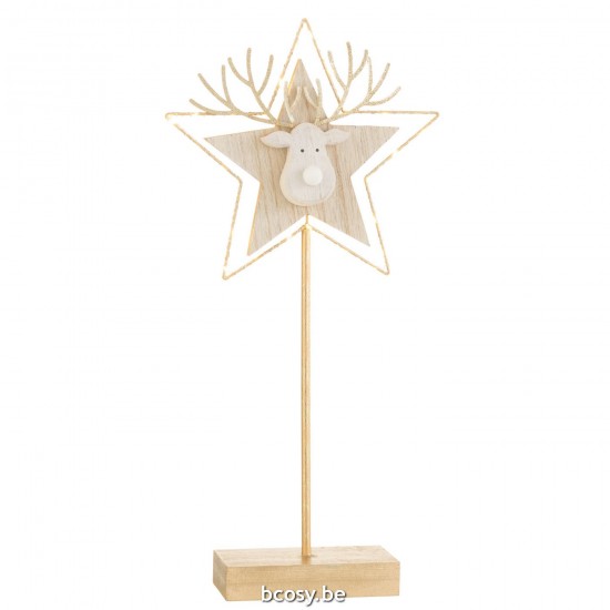 Jline Reno Estrella Sobre Pie Led Madera Oro Blanco Large.