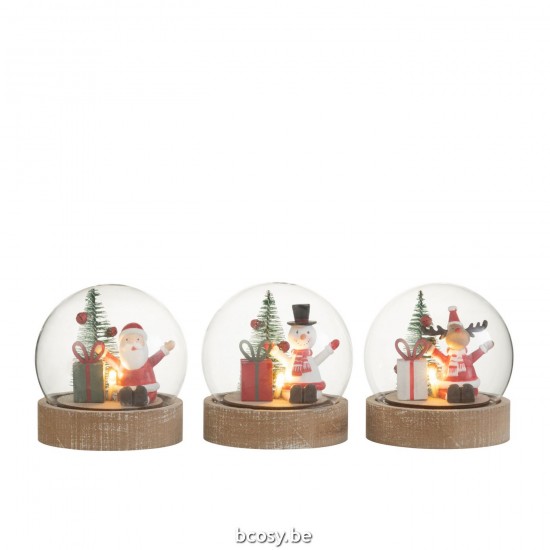 J Line Stolp Kerstman Rendier Sneeuwman Led Hout Glas Mix JO37153.