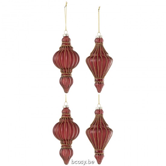J Line Scatola 4 Pallini Di Natale 2 2 Goccia Vetro Rosso Oro Caja De 4 Bola De Navidad 2 2 Gotas Ornament Vidrio Rojo Oro.
