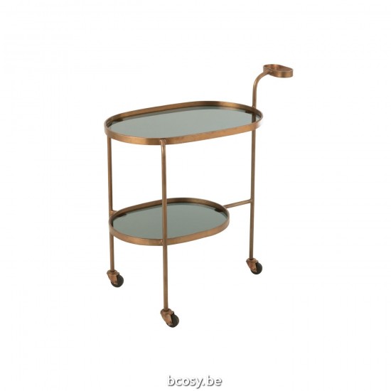 J Line Dessert Trolley Ovale 2 Levels Iron Glass Black Bronze nested side tables sidetables.